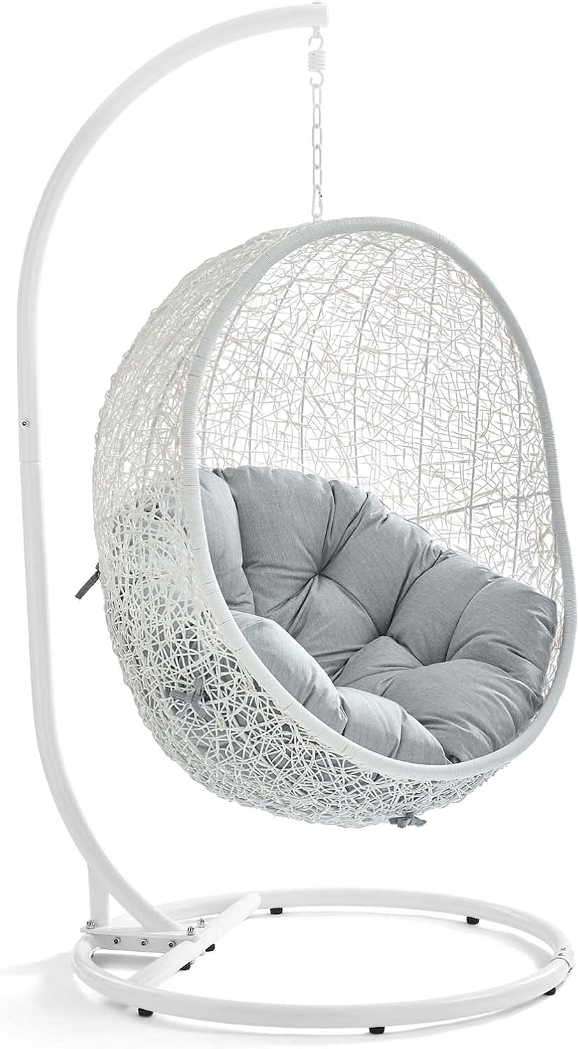 LexMod EEI-2273-WHI-GRY Hide Outdoor Patio Swing Chair, White Gray