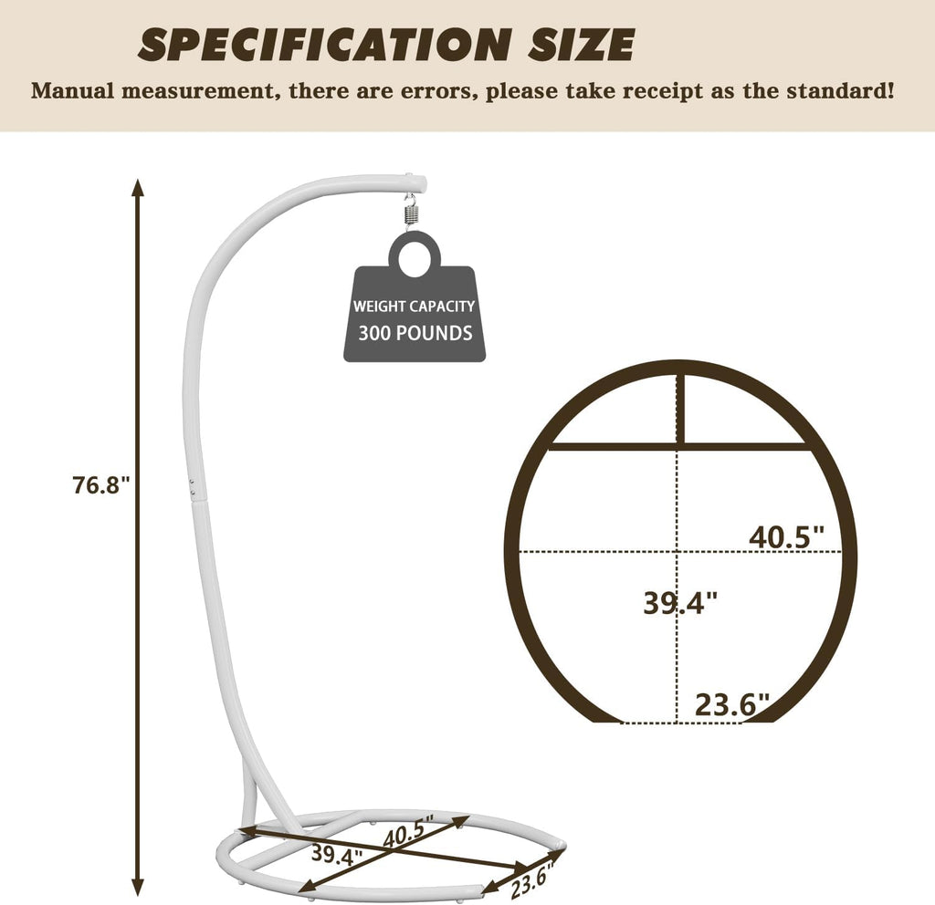 Hammock Stand Only Hammock Chair Stand Only Hanging Chair Stand Only Swing Stand Frame Outdoor Indoor Egg Chair Stand Only C Stand for Hanging Chair Swing Porch Heavy Duty (White)