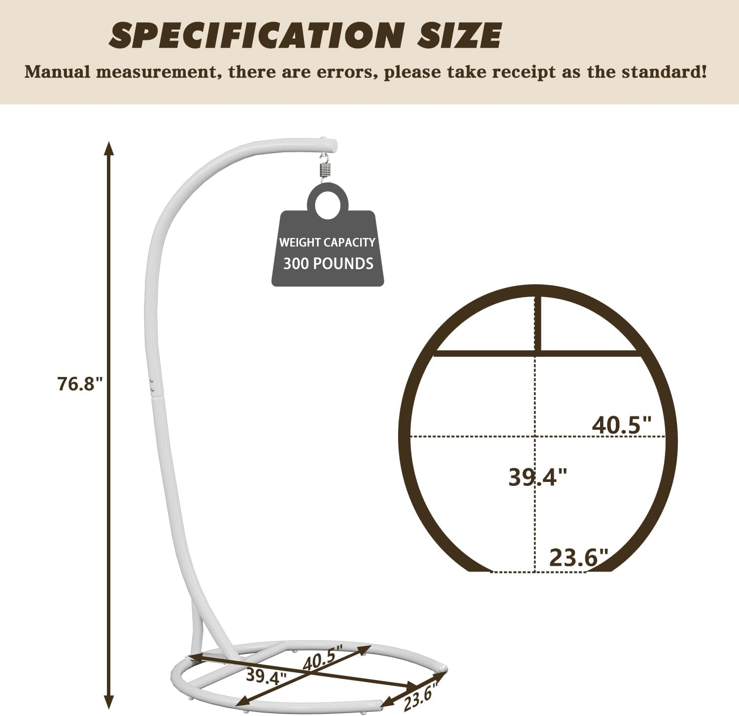 Hammock Stand Only Hammock Chair Stand Only Hanging Chair Stand Only Swing Stand Frame Outdoor Indoor Egg Chair Stand Only C Stand for Hanging Chair Swing Porch Heavy Duty (White)