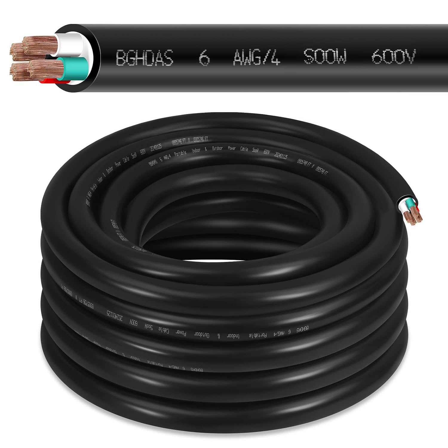 25ft 6/4 6 AWG Portable SOOW Cable (4 Conductor) - 600V 6 Gauge Electric SOOW Wire for Welder,Generator, Portable Lights,Motor Lead, EV Car Chargers,Circuits, Machinery - 25 Feet Electrical So Cord