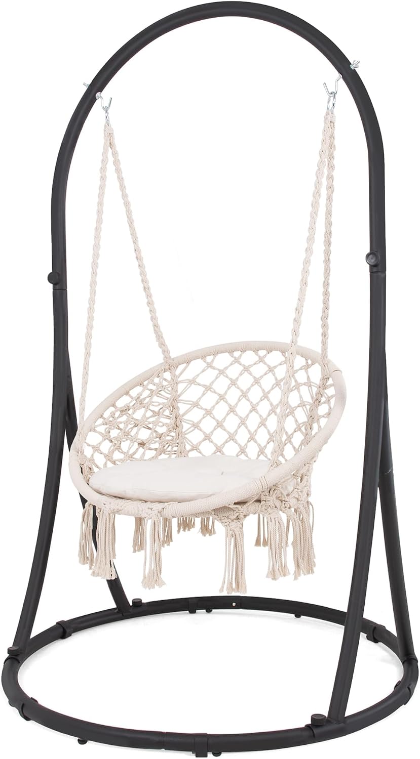 SUNCREAT Hammock Chair with Stand Included, Heavy Duty Hanging Chair with Stand, 330 lbs Capacity, Patent Pending, Beige
