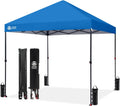 CROWN SHADES 8x8 Pop Up Canopy - Patented Center Lock One Push Instant Outdoor Canopy Beach Tent with STO-N-Go Bag 8 Stakes & 4 Sand Bags，Blue