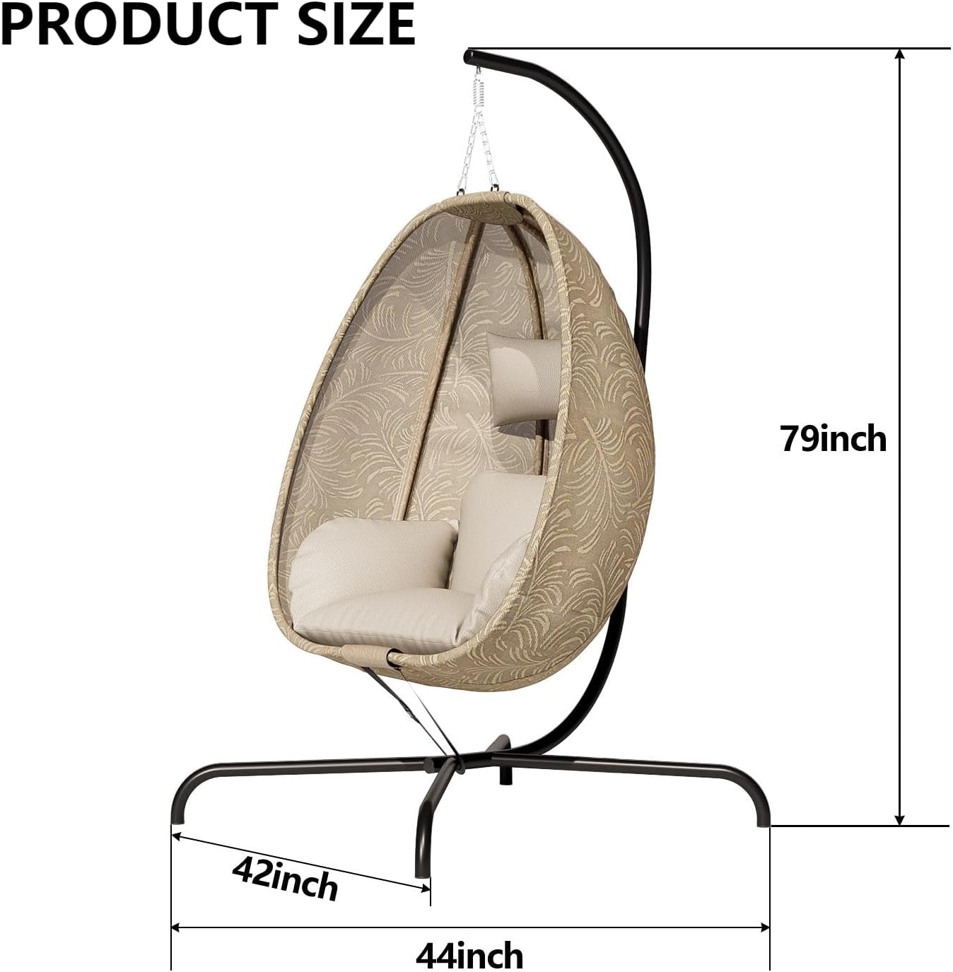 ALAULM Foldable Egg Chair with Stand, 485LBS Capacity Textilene Hammock Swing Chair for Outdoor & Indoor, Patio Hanging Chair with Strong Frame & UV Resistant Cushion for Balcony, Bedroom, Cream/D1