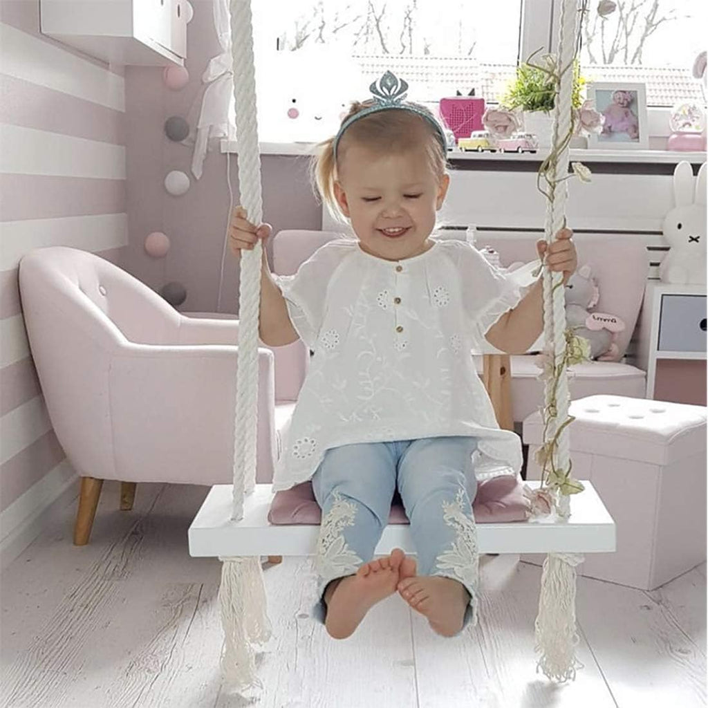 Indoor Swing Chair Hanging Swings Set for Kids, Wooden Rocking Chair with Cushion, Children's Room Furniture for Decoration, Children's Toys,Blue