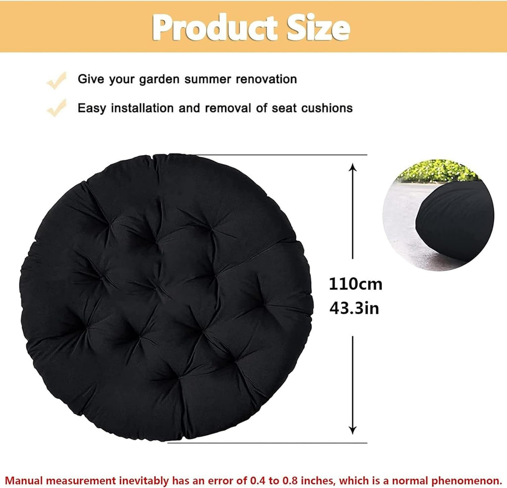 FXBZA Overstuffed Waterproof Round Chair Cushion for Hanging Egg Chair Rocker Garden Sofa - Removable Zippered Pad (Khaki 110cm/43in)