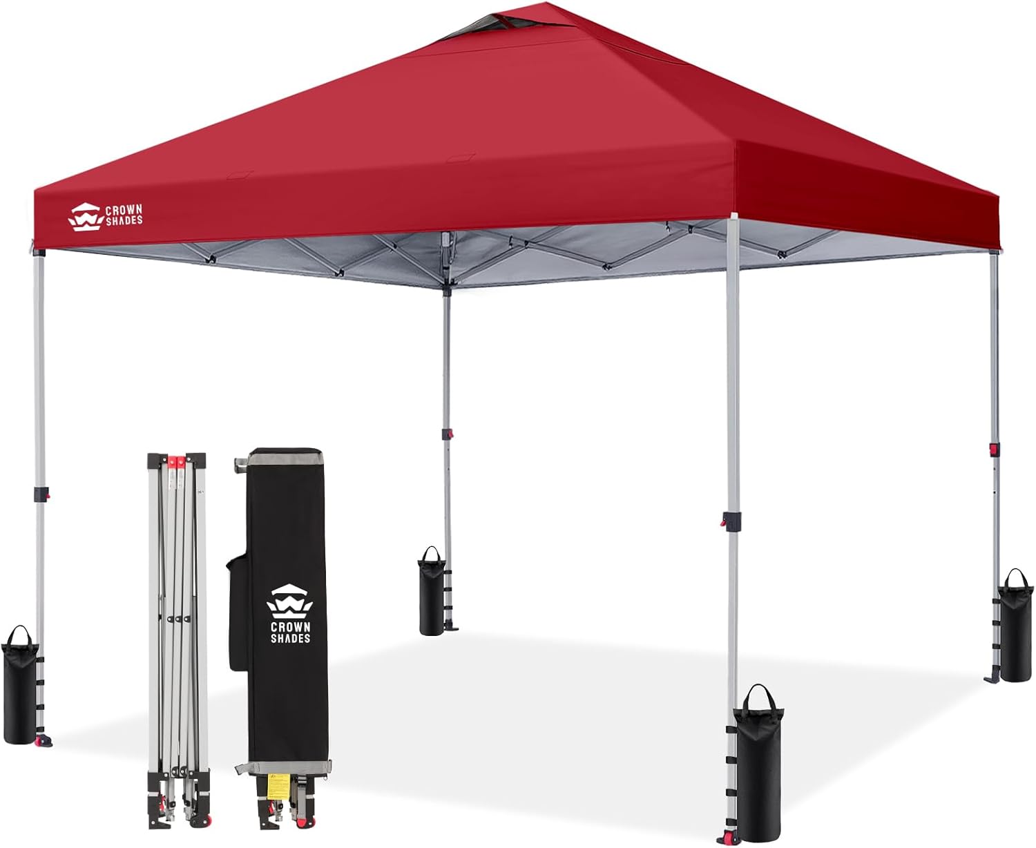 CROWN SHADES 12x12 Pop Up Canopy Outside Canopy, Patented One Push Tent Canopy with Wheeled Carry Bag, Bonus 8 Stakes and 4 Ropes, Red