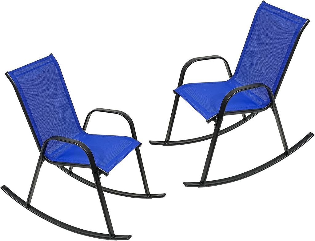 Outdoor Rocking Chairs with Backrest/Armrests-Assembly for Patio Lawn Garden Balcony Deck Camping Porch-Set of 2 (Navy Blue)