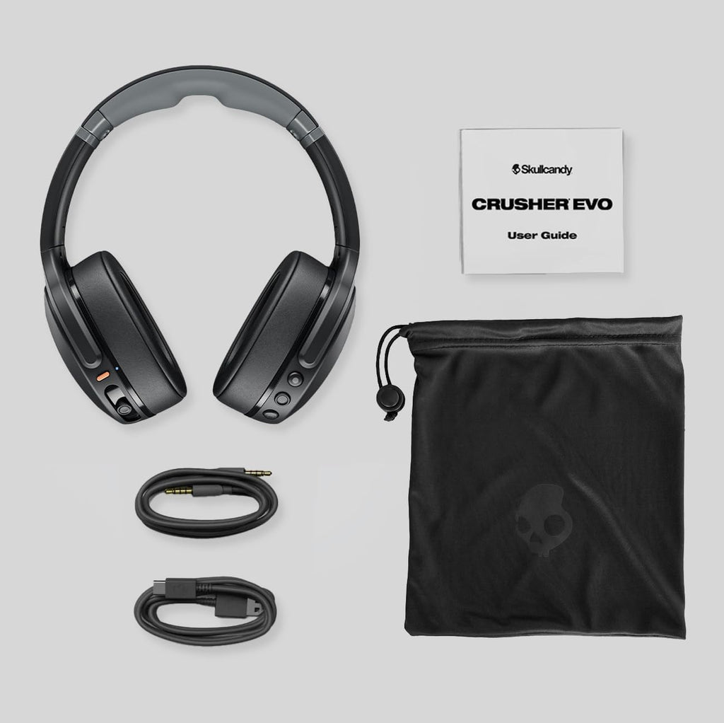 Skullcandy Crusher Evo Wireless Bluetooth Headphones with Multi-Sensory Bass, Noise Isolating Over-Ear Fit, Up to 40 Hours Battery, Microphone for iPhone Android - Bone