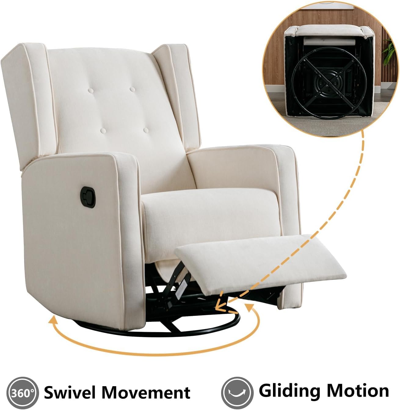 CANMOV Swivel Rocker Recliner Chair Set of 2, Nursery Glider Chair, Nursery Rocking Chairs, Manual Reclining Chair, White