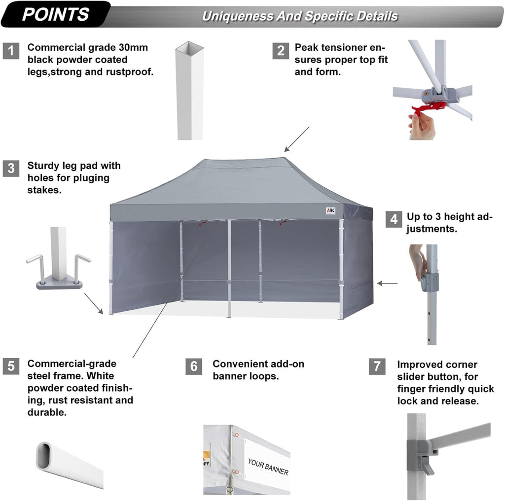 ABCCANOPY Easy Pop Up Canopy Tent with Sidewalls 10X20 Commercial -Series,Gray
