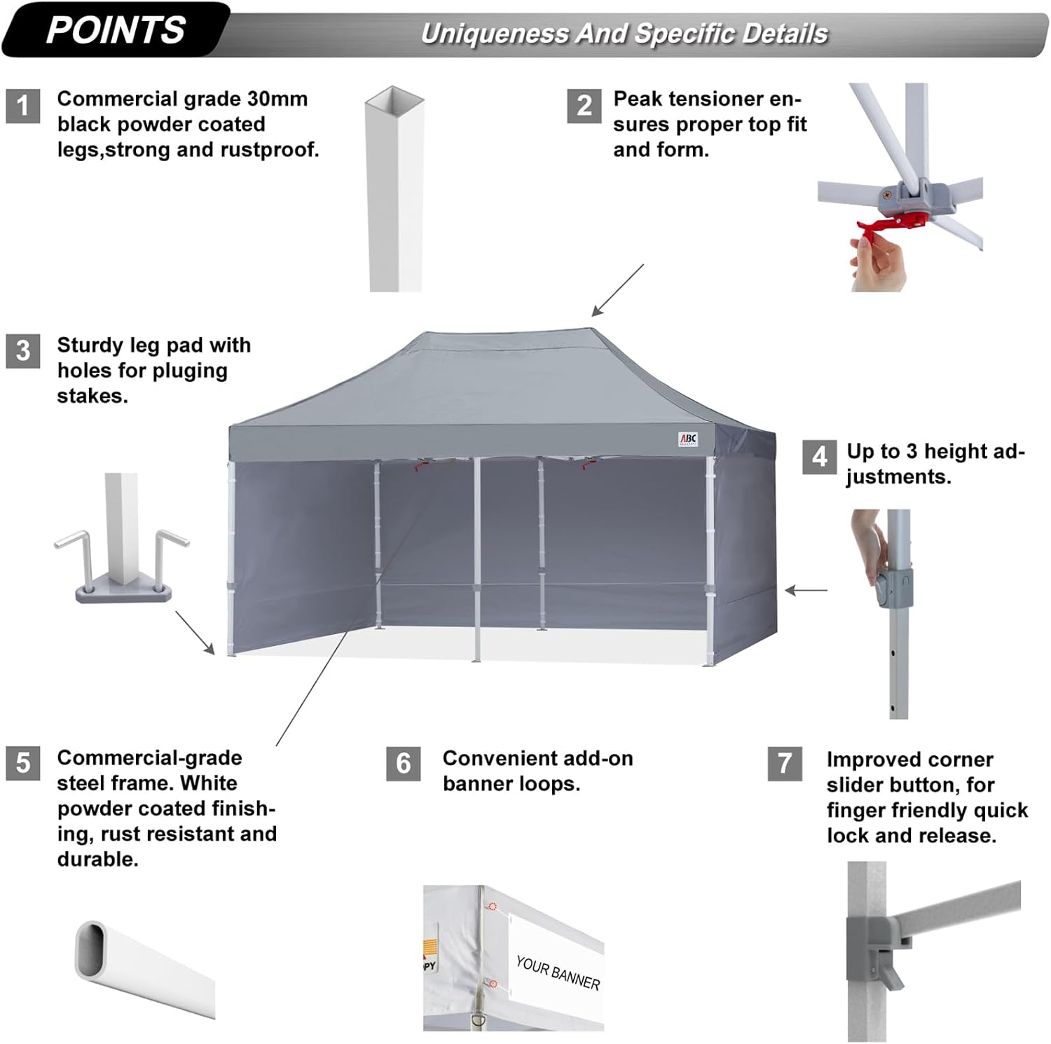 ABCCANOPY Easy Pop Up Canopy Tent with Sidewalls 10X20 Commercial -Series,Gray