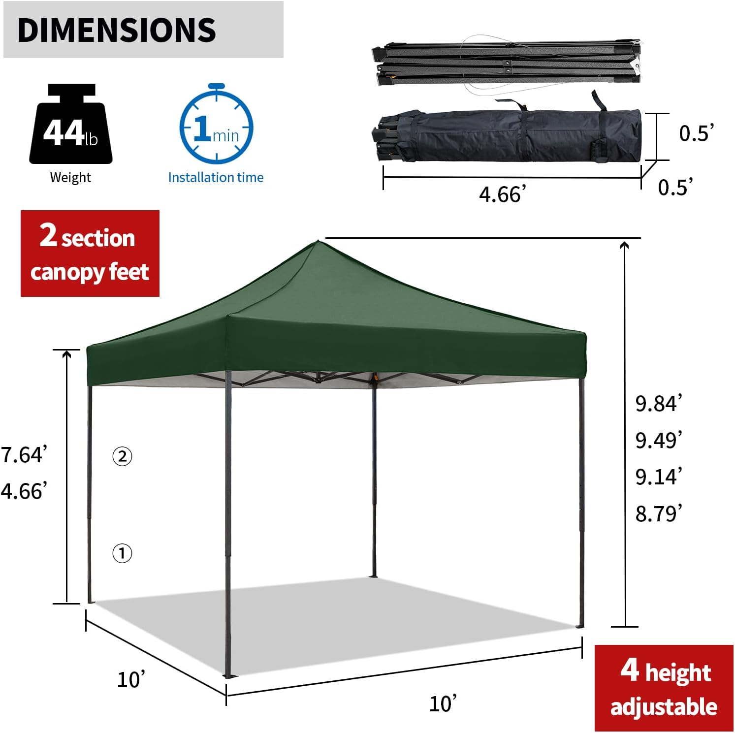 10x10 Pop up Canopy Tent with Sidewalls,Heavy Duty Waterproof Sun Shade Canopy Easy up Canopy with Wheel Bag Commercial Gazebo Tent for Outdoors Parties Vendors Camping Beach(Dark Green)