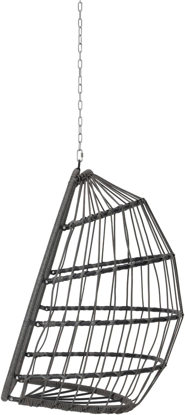 Egg Swing Chair with UV Resistant & Strong Frame, Wicker Rattan Egg Chair with Stand, 360 lbs Capacity Hanging Chair for Indoor & Outdoor Use, Patio Balcony Garden Bedroom, Dark Gray