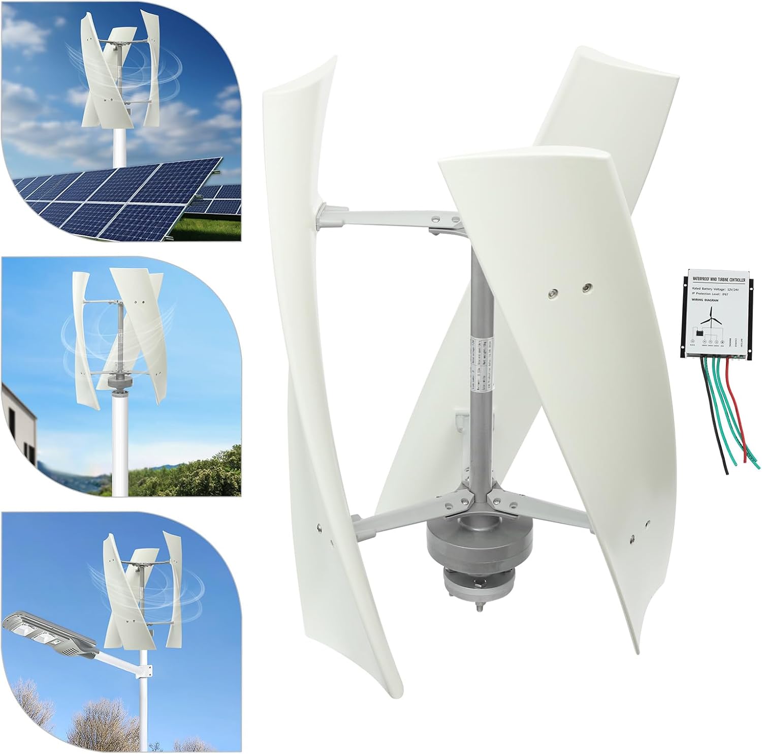 Wind Generator, 500W 12V 3 Blade Vertical Wind Turbine Generator Vertical Axis Wind Turbine Vertical Wind Generators Kit Wind Power Generators w/Controller for Home, Business, Ships
