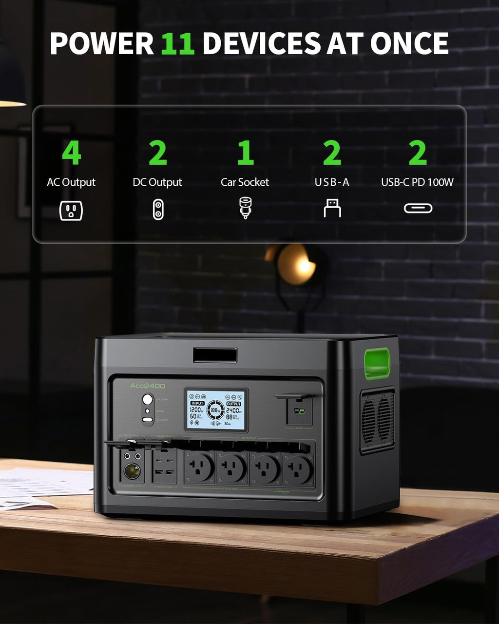 2400W Portable Power Station 1843Wh Solar Generator LiFePO4 Battery Power Bank Station PD100W USB-C & 4 AC Outlets for RV Camping Home Emergency UPS Backup