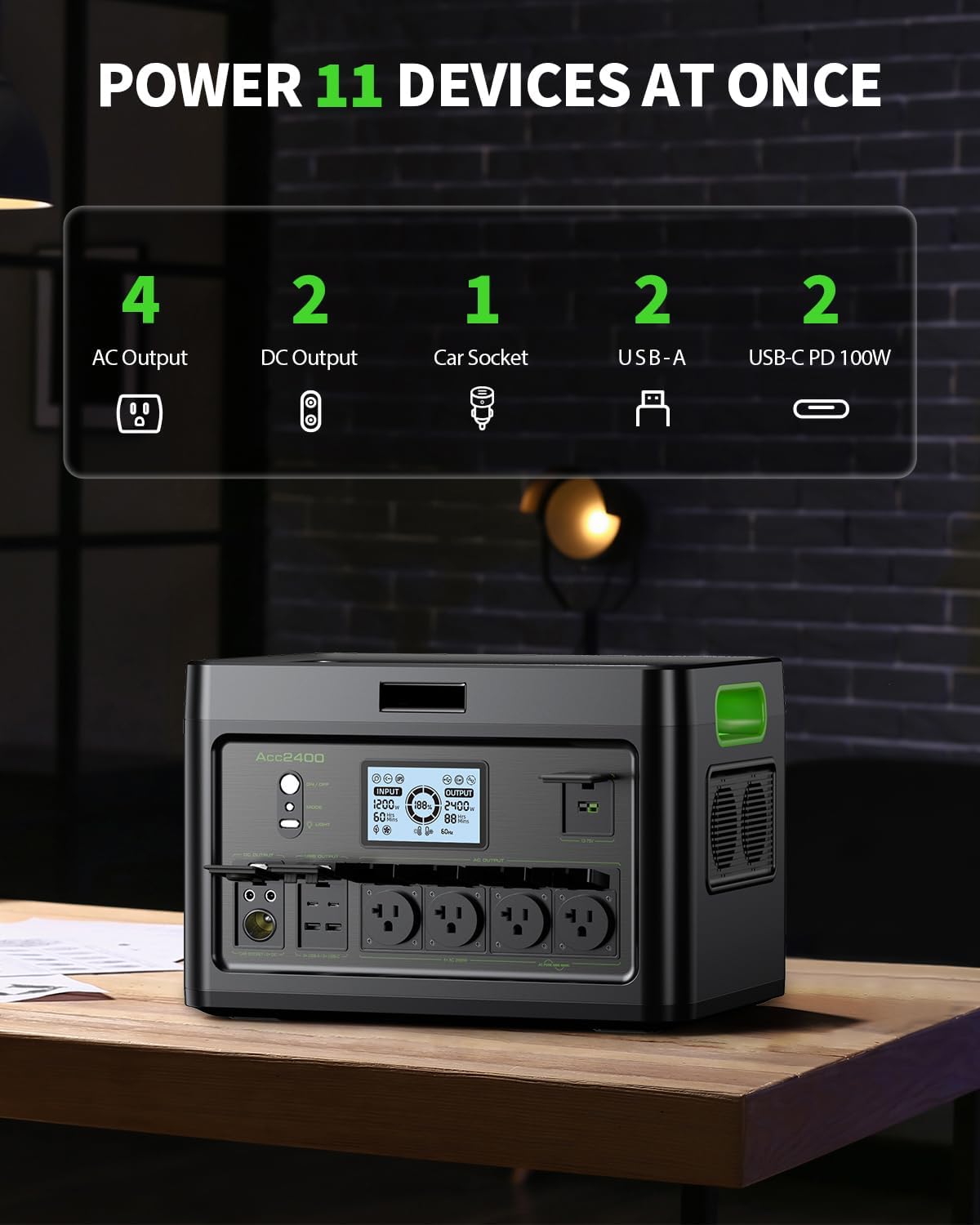 2400W Portable Power Station 1843Wh Solar Generator LiFePO4 Battery Power Bank Station PD100W USB-C & 4 AC Outlets for RV Camping Home Emergency UPS Backup