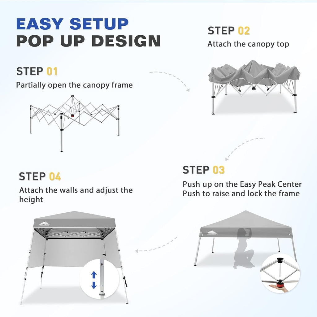 EAGLE PEAK Day Tripper 8x8 Aluminum Super-Lightweight Pop Up Canopy with 3 Removable Walls, Instant Outdoor Backpack Canopy Tent, Outside Beach Folding Sun Shelter, 8x8 Base 6x6 Top, Light Gray