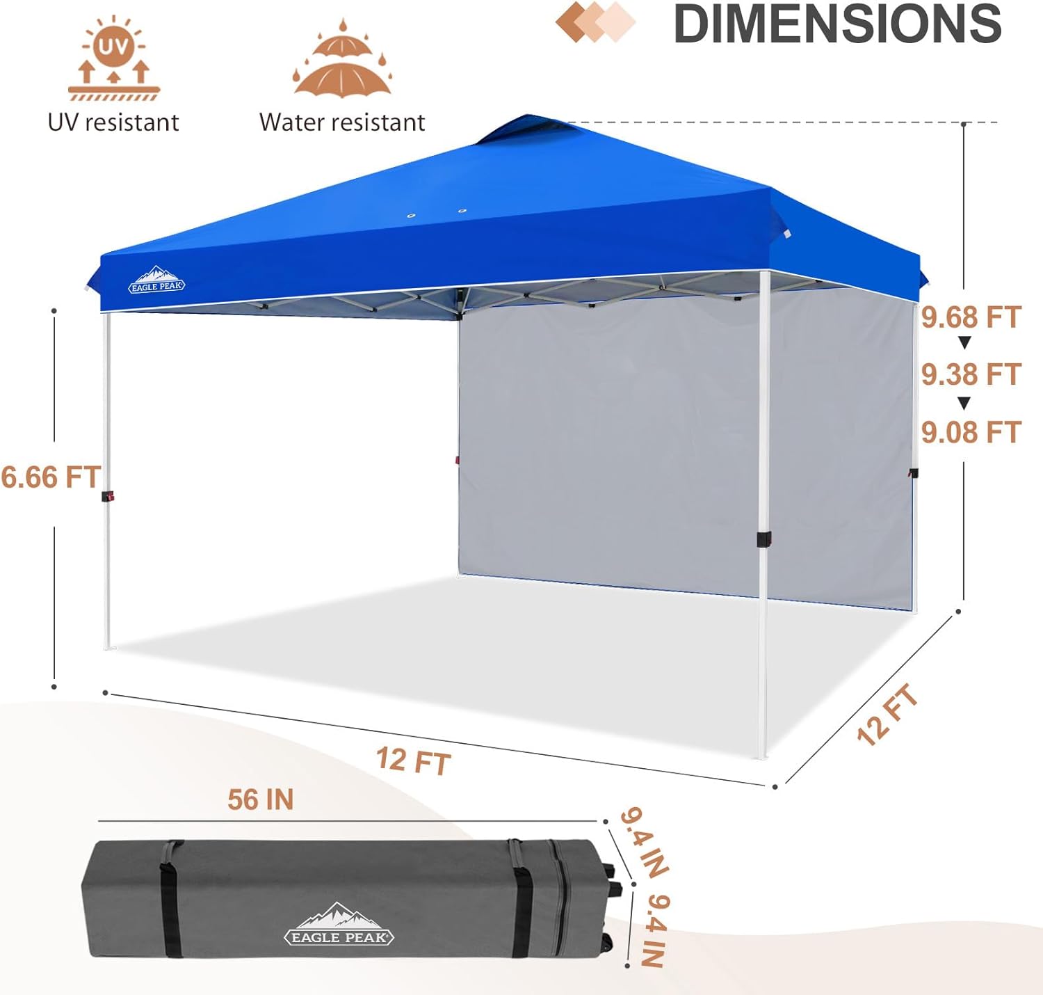 EAGLE PEAK Commercial Canopy 12x12 Pop Up Canopy Tent with 1 Sidewall, Easy Setup Heavy Duty Instant Event Shelter for Vendors & Markets, Outdoor Sun Shade, Blue