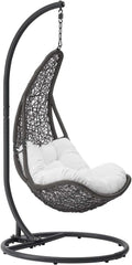 Modway Abate Wicker Rattan Outdoor Patio Porch Lounge Swing Chair Set with Stand in Gray White