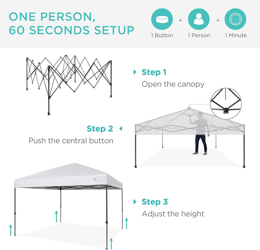 Best Choice Products 12x12ft Pop Up Canopy Tent, Outdoor Shade, 1 Person 1 Minute Set Up, Carry Case, 4 Weight Bags - White