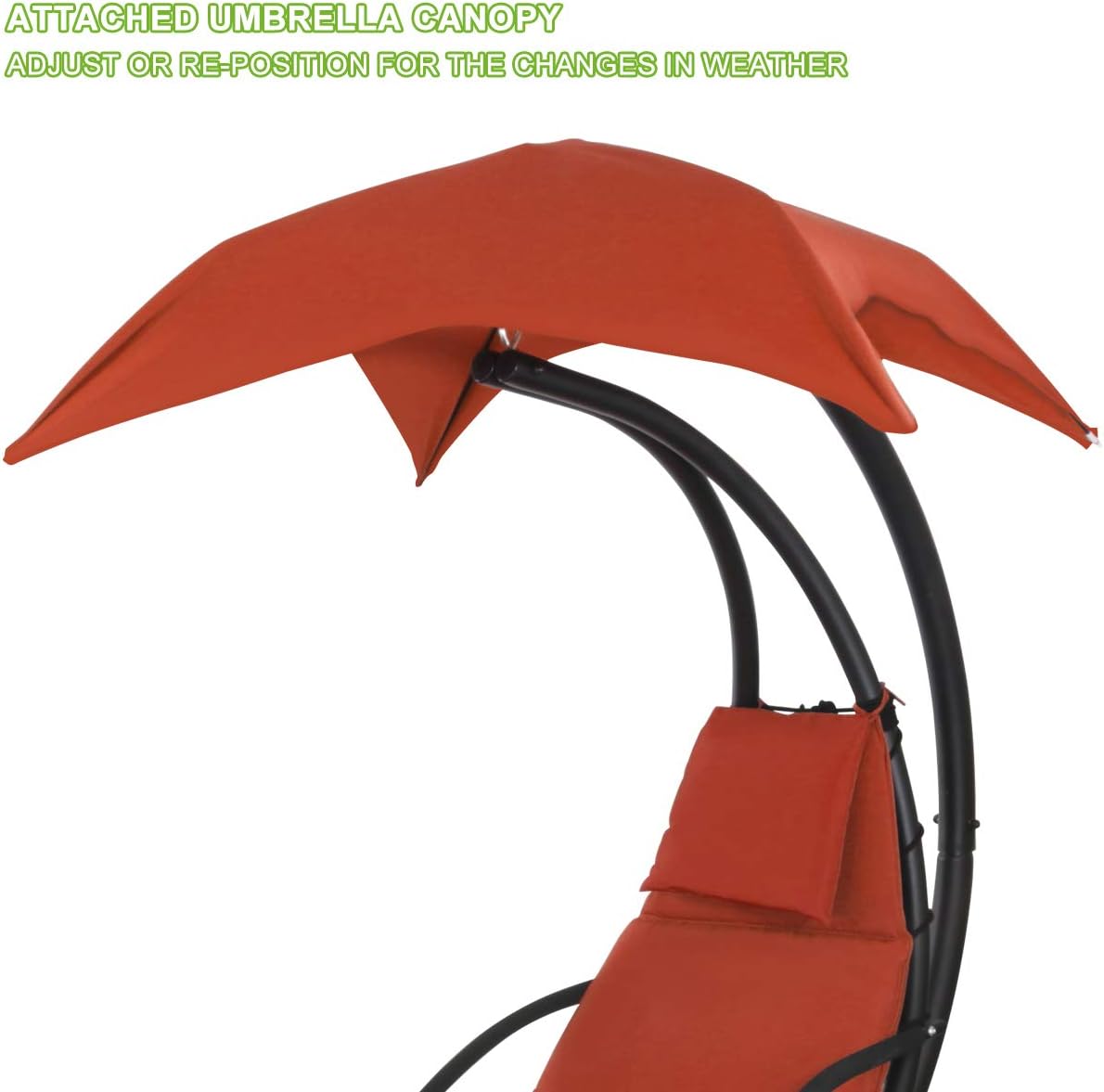 Patio Hanging Chaise Outdoor Lounger Padded Cushion Swing Hammock Chair w/Sun Shade Canopy Umbrella Stand [Orange]