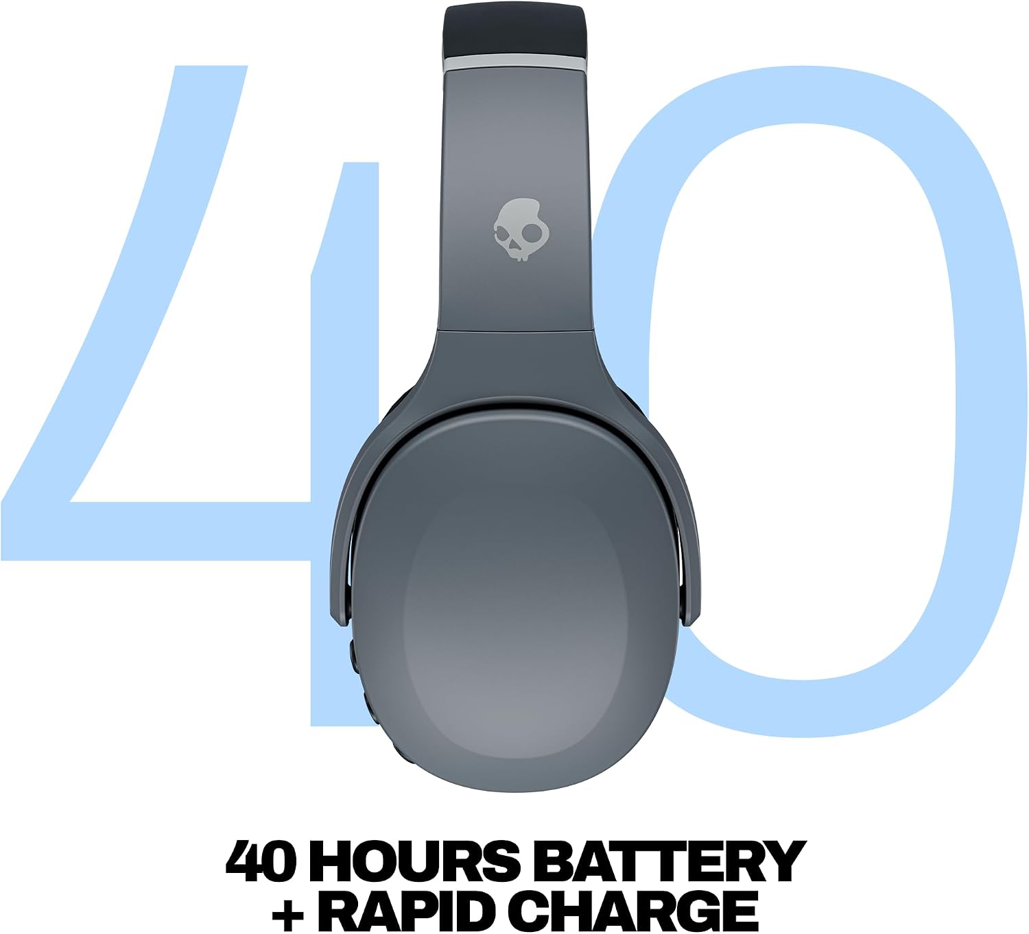 Skullcandy Crusher Evo Wireless Bluetooth Headphones with Multi-Sensory Bass, Noise Isolating Over-Ear Fit, Up to 40 Hours Battery, Microphone for iPhone Android - Chill Grey