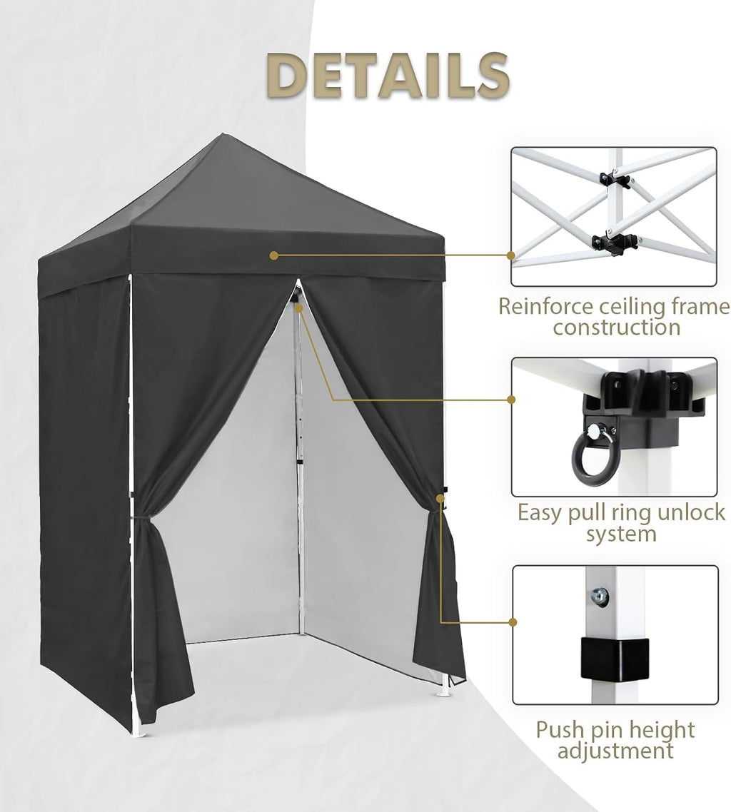 EAGLE PEAK 5x5 Instant Canopy with 4-Side Wall Panels, Small Pop up Portable Canopy Tent with Carry Bag, Light Weight Sun Shelter for Sports, Camping and Beach, Gray