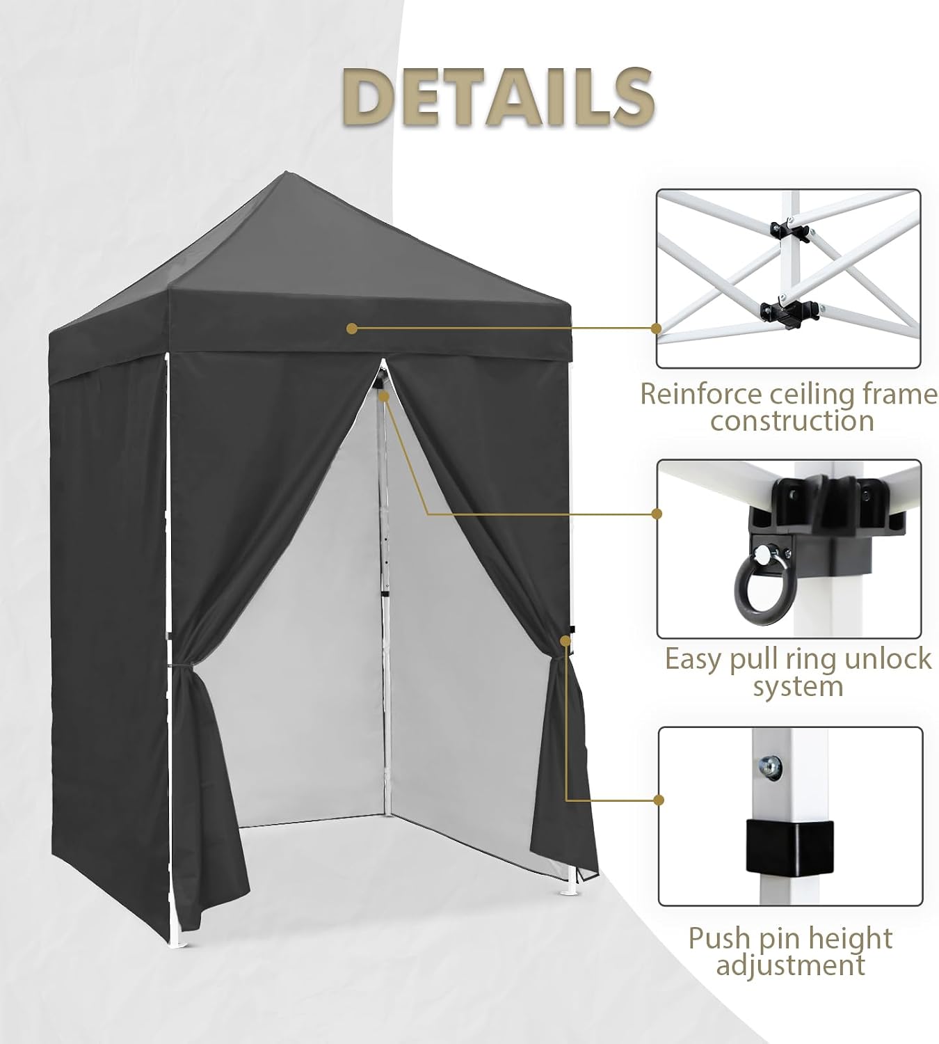 EAGLE PEAK 5x5 Instant Canopy with 4-Side Wall Panels, Small Pop up Portable Canopy Tent with Carry Bag, Light Weight Sun Shelter for Sports, Camping and Beach, Gray