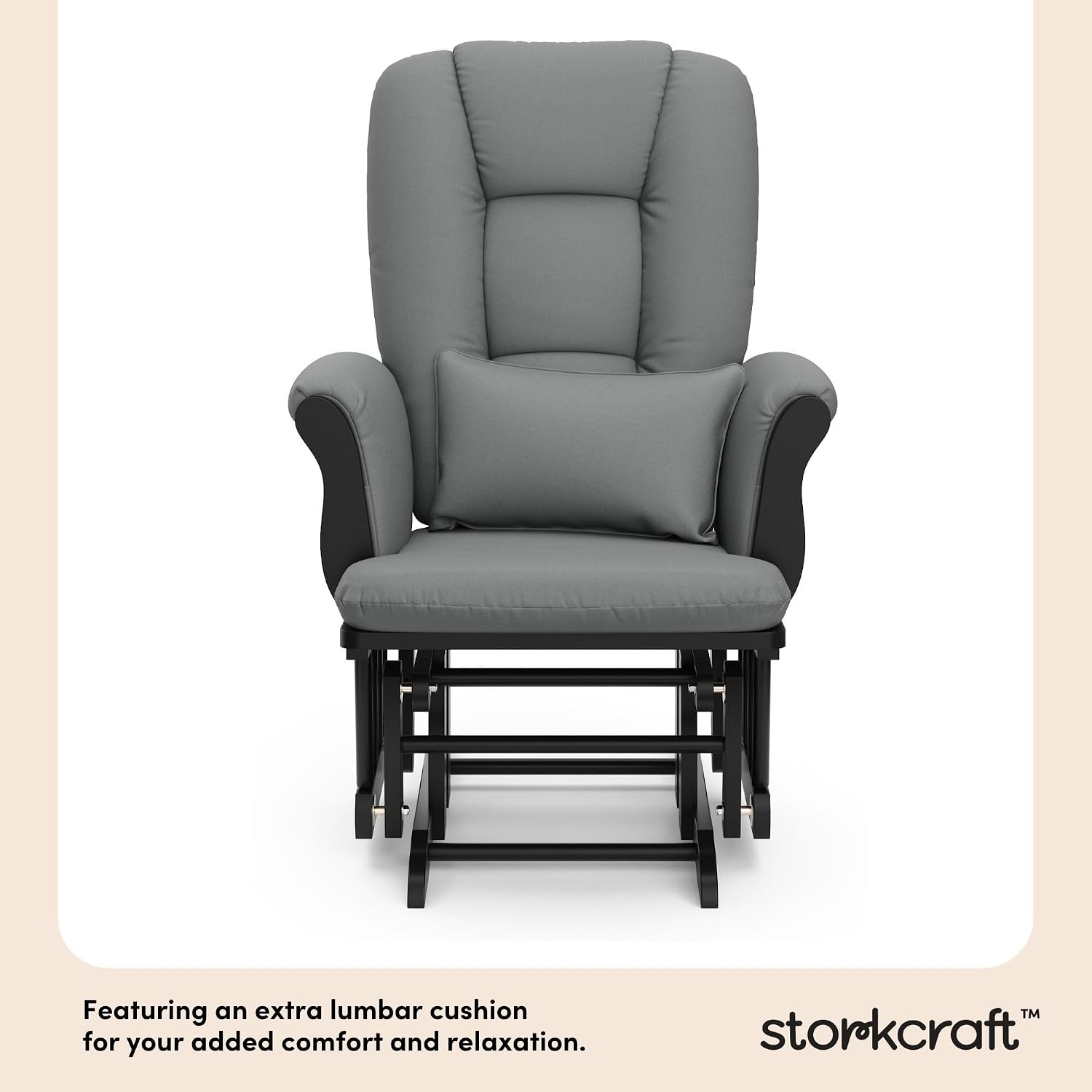Storkcraft Tuscany Glider with Ottoman (Black/Gray) — GREENGUARD Gold Certified, Bonus Lumbar Cushion Included, Solid Wood Base, Smooth Motion, Award-Winning Nursery Rocking Chair, Glider and Ottoman