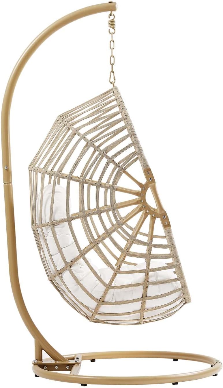 Amalie Wicker Rattan Outdoor Patio Rattan Swing Chair in Natural White