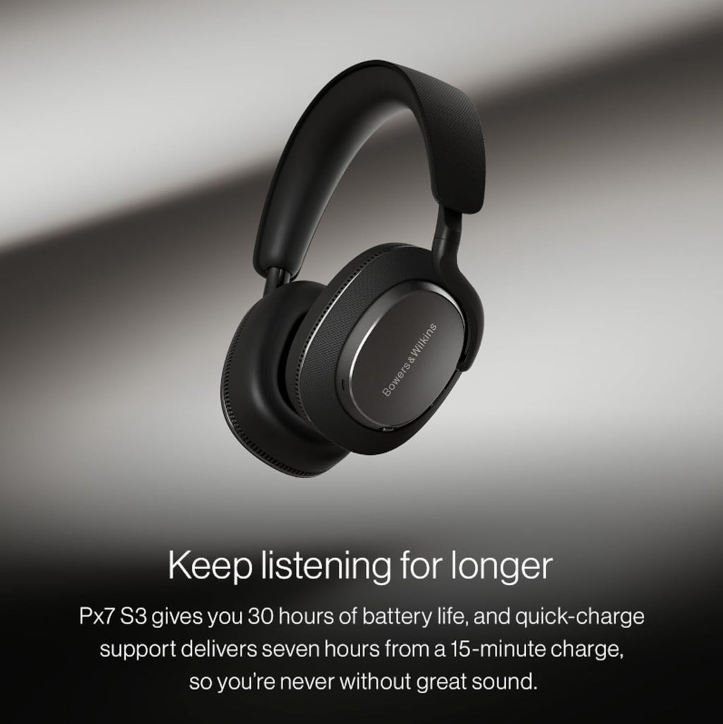 Bowers & Wilkins Px7 S3 Wireless Headphones Over Ear Noise Cancelling, Active Noise Cancelling & Transparency Mode, Hi-Res Sound, Bluetooth, 30-Hr Playtime, Quick Charge, Anthracite Black