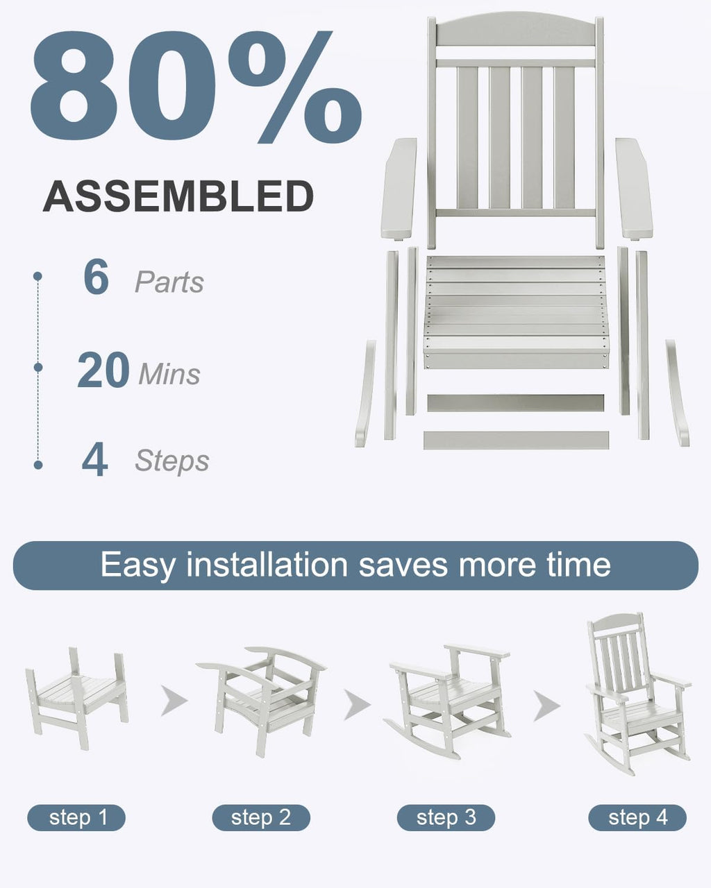 NAVINE Outdoor Rocking Chairs, Oversized High Back Patio Rocking Chairs, All Weather Porch Rocking Chairs for Outside. White