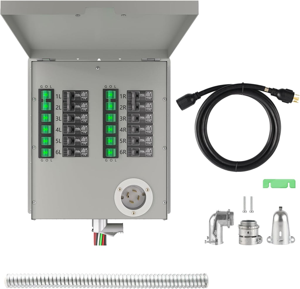 Natures Generator 3840Wh Solar Generator + 12 Circuit 30A Transfer Swtich, Lithium Batteries, 6000W Power Station for Home Backup, RVs, Emergencies, Power Outages, and Outdoor Camping