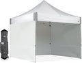 E-Z UP ES100S Instant Commercial Pop Up Canopy Tent, 10' x 10' with 3 Sidewalls, 1 Mid-Zip Sidewall and Wide-Trax Roller Bag, White