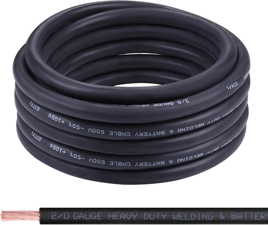 2/0 Gauge Battery Cable,30FT Black 2/0 AWG Pure Copper Wire Welding Cable, for Automotive, Battery, Solar and Generator, Standard USA OFC Wire