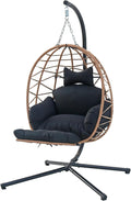 Hanging Egg Chair with Stand & Leg Rest,Rattan Wicker Swing Chair with Cushion,Patio Basket Hanging Chair Wicker Hammock Chair for Indoor Outdoor Bedroom Garden,300LBS (Yellow Rattan&Black Cushion)