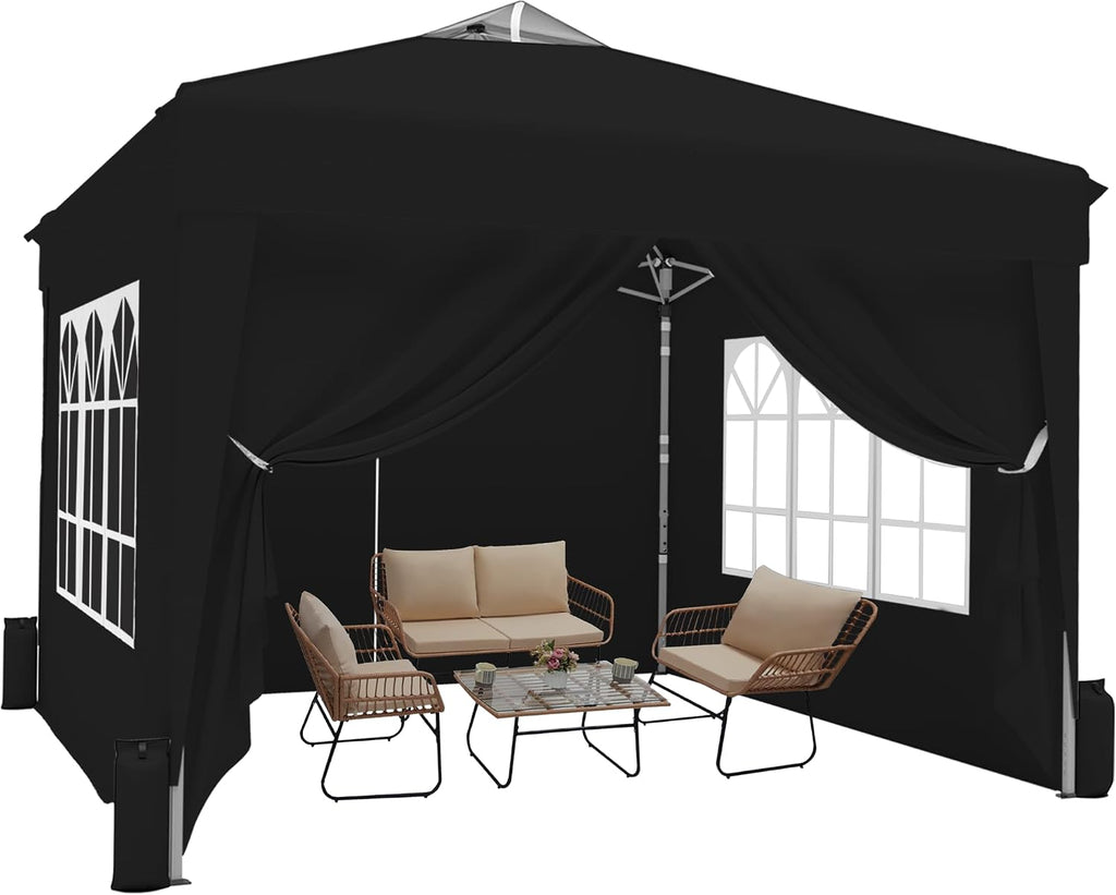 SANWAY 10x10 Pop Up Canopy Tent with Sidewalls x 4 – Easy Setup Canopy Tent, Waterproof, UV-Resistant, Portable with Carry Bag for Outdoor Events, Camping, and Backyard Parties – Black