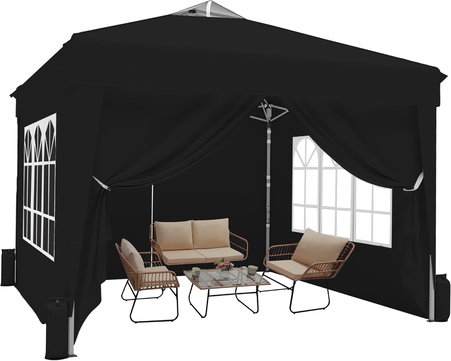 SANWAY 10x10 Pop Up Canopy Tent with Sidewalls x 4 – Easy Setup Canopy Tent, Waterproof, UV-Resistant, Portable with Carry Bag for Outdoor Events, Camping, and Backyard Parties – Black