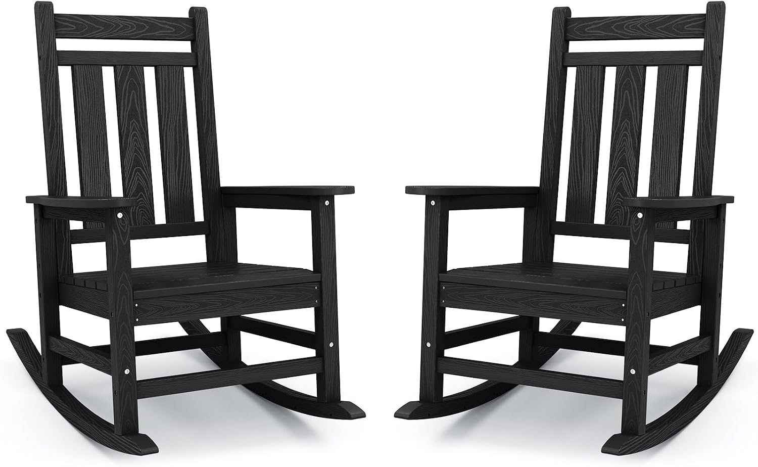 KINGYES Oversized Outdoor Rocking Chair Set of 2, All-Weather Patio Rocking Chairs for Porch, HDPE Outdoor Patio Rockers with High Back & Wide Seat for Garden, Lawn, Black