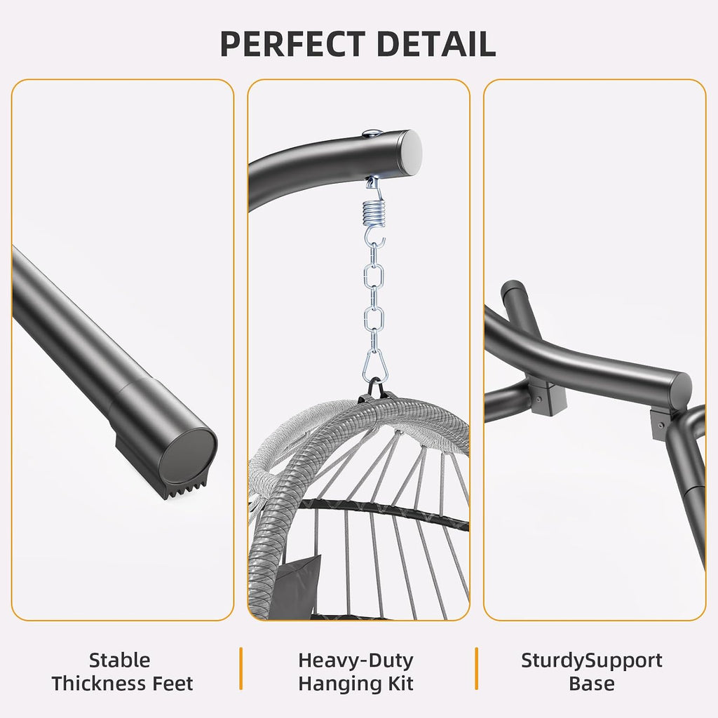 Hipicute Egg Chair with Stand,Patio Rattan Wicker Hanging Swing Egg Chair Hammock Chair for Bedroom Porch Garden,Thickened Aluminum Alloy Steel Frame and UV Resistant Cushion,350LBS Capacity