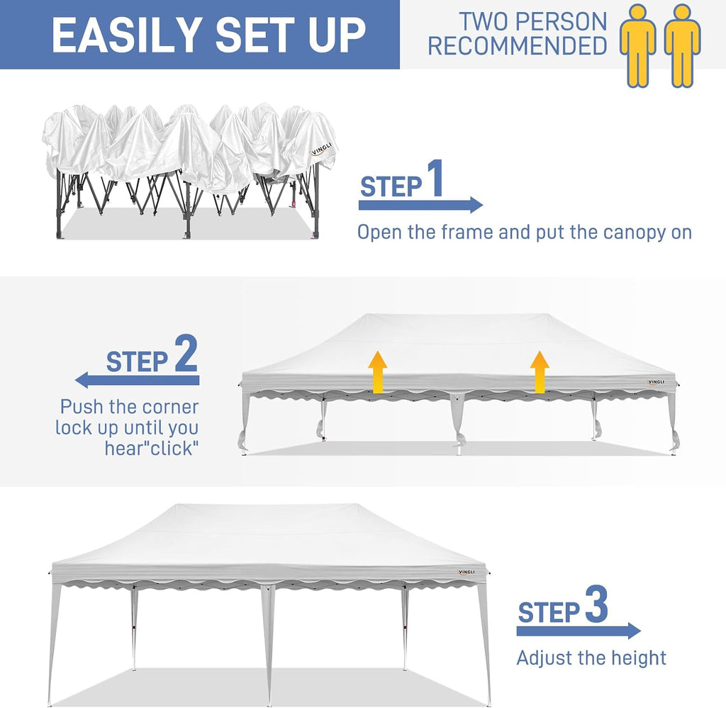 VINGLI 10x20 Pop Up Canopy Tent with Sidewalls, Commercial Outdoor Canopy Tent Pop Up Gazebo Party Tent Wedding Tents with Sandbags & Rolling Bag