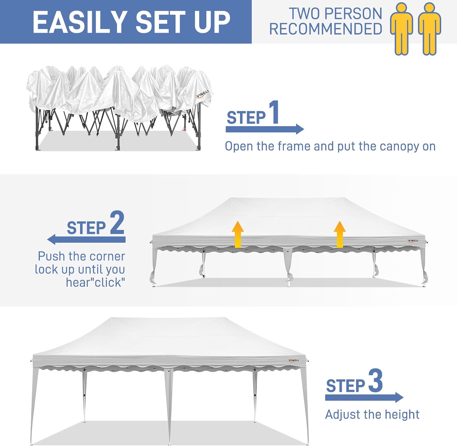 VINGLI 10x20 Pop Up Canopy Tent with Sidewalls, Commercial Outdoor Canopy Tent Pop Up Gazebo Party Tent Wedding Tents with Sandbags & Rolling Bag