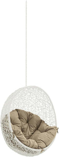 Modway Hide Wicker Rattan Outdoor Patio Swing Chair with Hanging Steel Chain in White Mocha