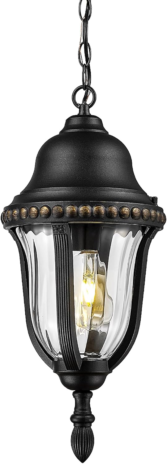 FEMILA 21' Outdoor Pendant Lights for Porch, Outdoor Chandelier for Gazebo, Patio, Hanging Lantern Light with Matte Black Finish, E26 Base, 4FX80H BK
