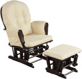 Costzon Nursery Glider with Ottoman, Upholstered Comfort Glider Rocker with Padded Cushion, Storage Pocket, Solid Wood Base, Rocking Chair Nursery for Breastfeeding, Napping (Beige)
