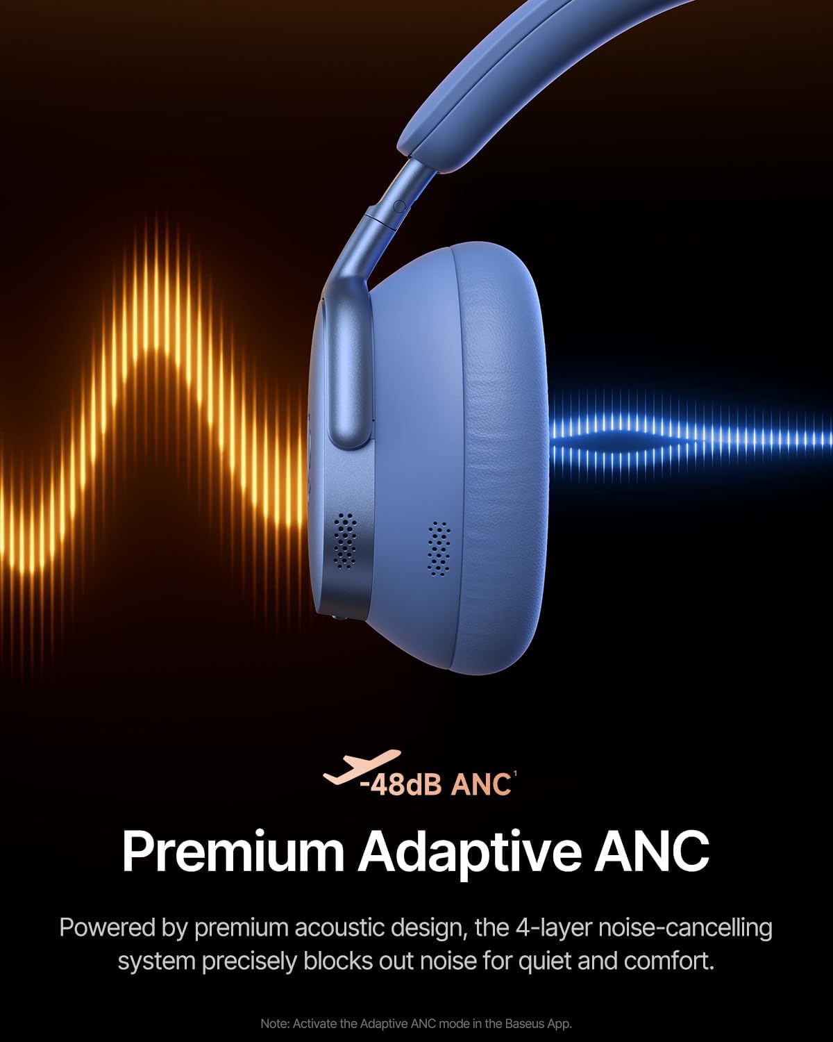 Baseus Inspire XH1 Adaptive Active Noise Cancelling Headphones, Sound by Bose, Dolby Audio, Premium Real-Time Adaptive ANC, Adaptive Tuning Rich Sound, Hi-Res Audio, 100H Playtime -Twilight Blue