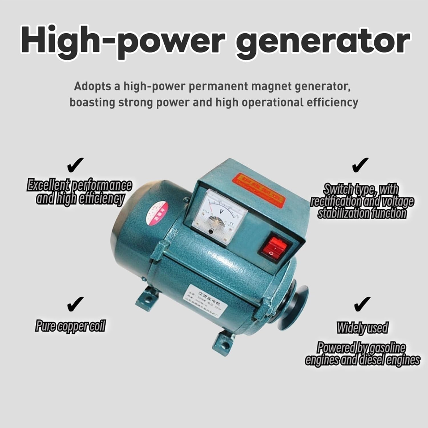 3500W 220V Permanent Magnet Generator, Brushless Belt-Driven Lighting Generator With Pure Copper Coil, For Gasoline Or Diesel Engine, Home Backup Use