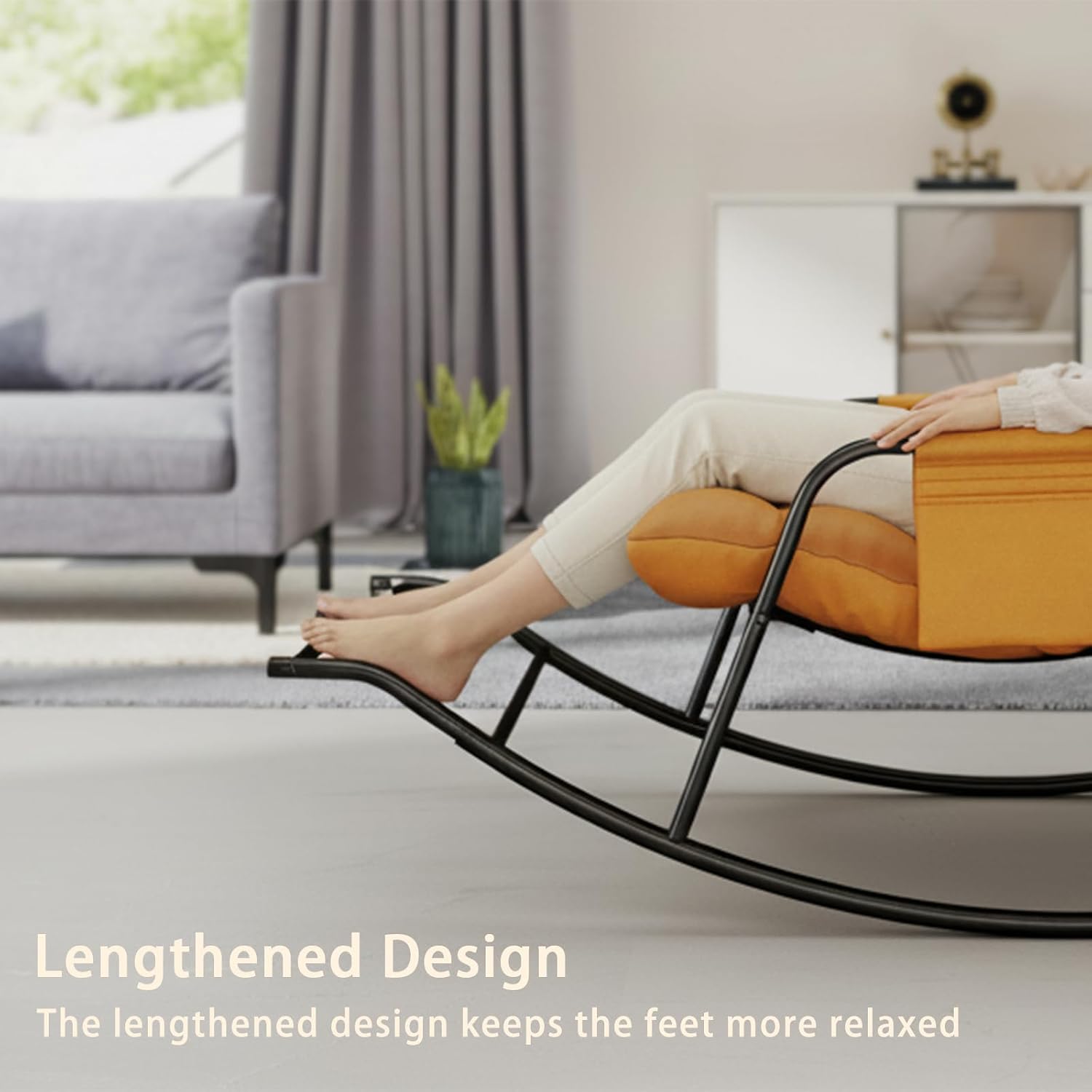 Oversized Indoor Rocking Chair, Plush Papasan Chair with Comfy Padded Cushions & Side Pocket, for Patio Garden, Porch, Lounge, Outdoor, Orange
