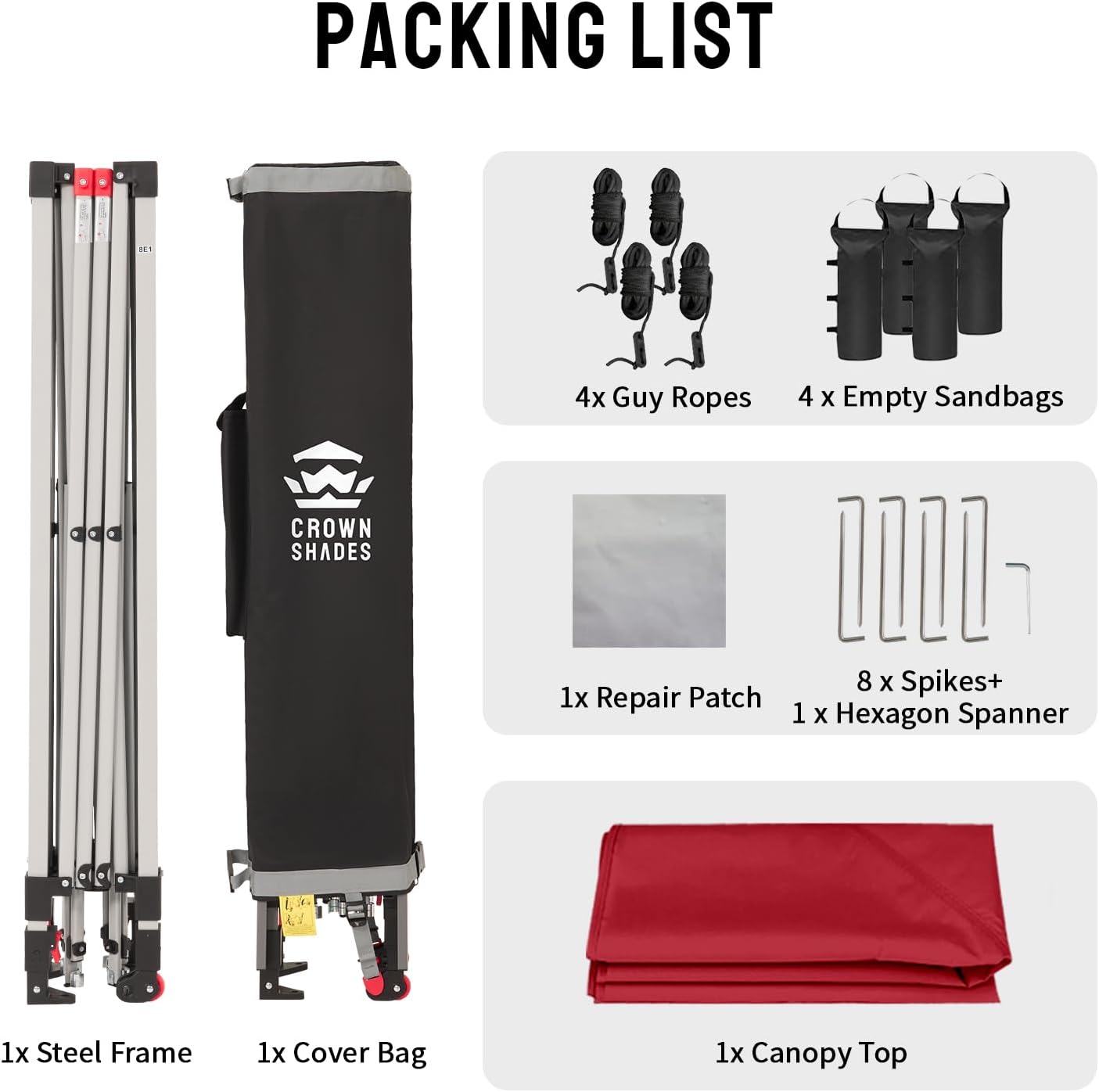 CROWN SHADES 12x12 Pop Up Canopy Outside Canopy, Patented One Push Tent Canopy with Wheeled Carry Bag, Bonus 8 Stakes and 4 Ropes, Red