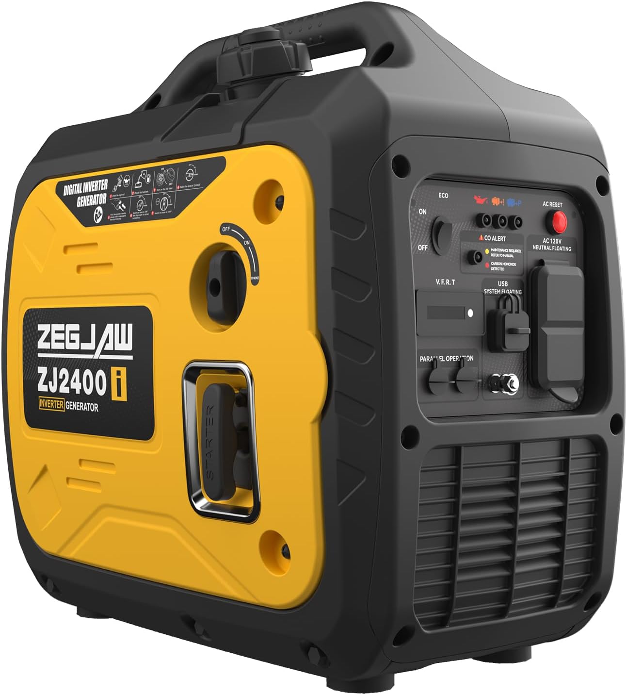 ZEGJAW 2400-Watt Portable Inverter Generator, EPA Compliant, CO-Sensor, Eco-Mode Feature, Lightweight & Quiet Gas Powered Generators for Home Use